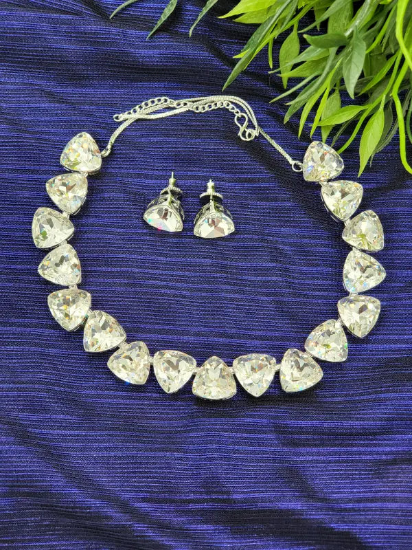 Handcrafted Ivory Jewelry with Copper Alloy and Synthetic Stone – Shiny Silver Elegance - Necklace Set