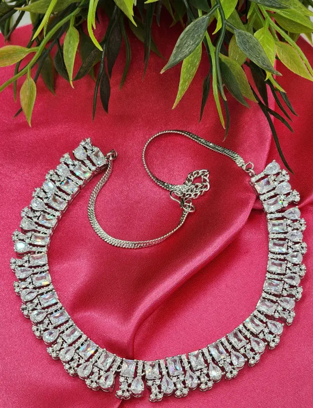 Handcrafted White Jewelry with Copper Alloy and Cubic Zirconia – Shiny Silver Elegance - Necklace Set
