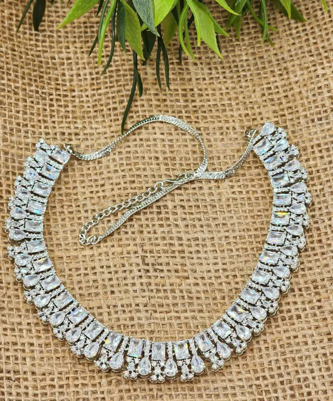 Handcrafted White Jewelry with Copper Alloy and Cubic Zirconia – Shiny Silver Elegance - Necklace Set