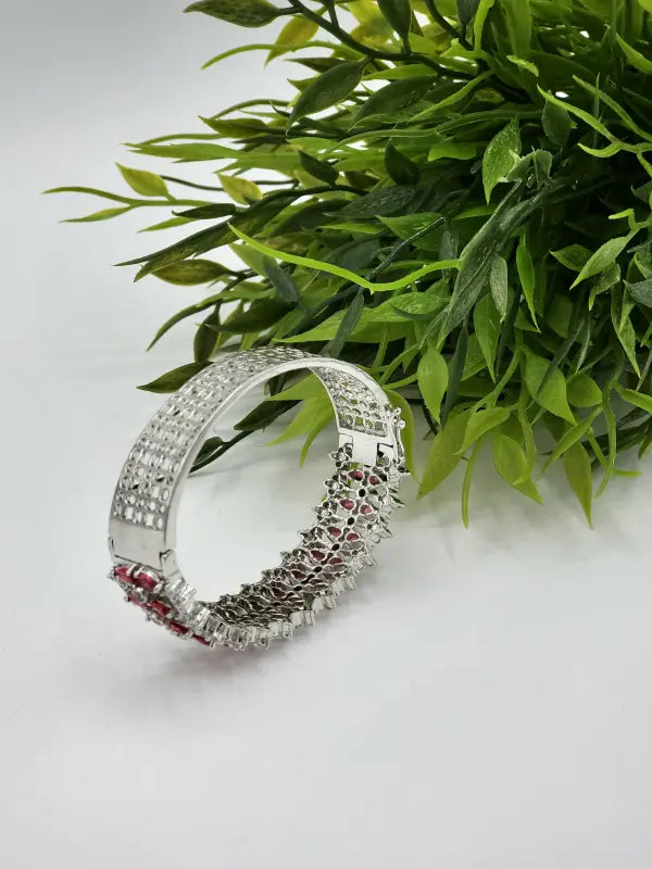 Handcrafted Jaali Jewelry with Copper Alloy and Cubic Zirconia – Shiny Silver Elegance - Bracelet