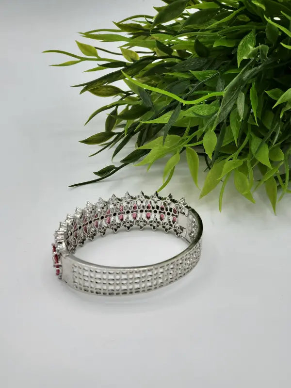 Handcrafted Jaali Jewelry with Copper Alloy and Cubic Zirconia – Shiny Silver Elegance - Bracelet