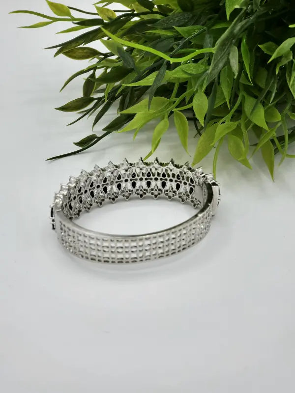 Handcrafted Jaali Jewelry with Copper Alloy and Cubic Zirconia – Shiny Silver Elegance - Bracelet