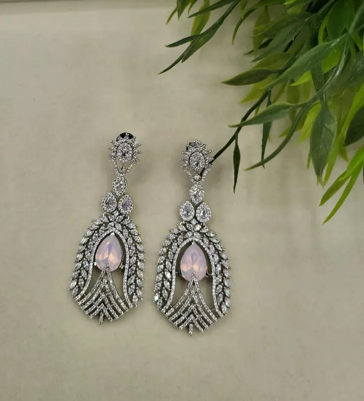 Stunning Handcrafted Silver Tone Jewelry with Brown Glass and Cubic Zirconia - Earrings