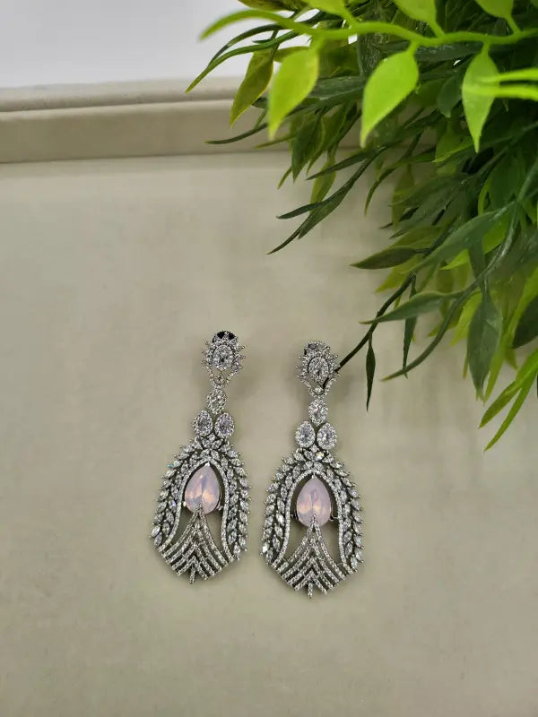 Stunning Handcrafted Silver Tone Jewelry with Brown Glass and Cubic Zirconia - Earrings