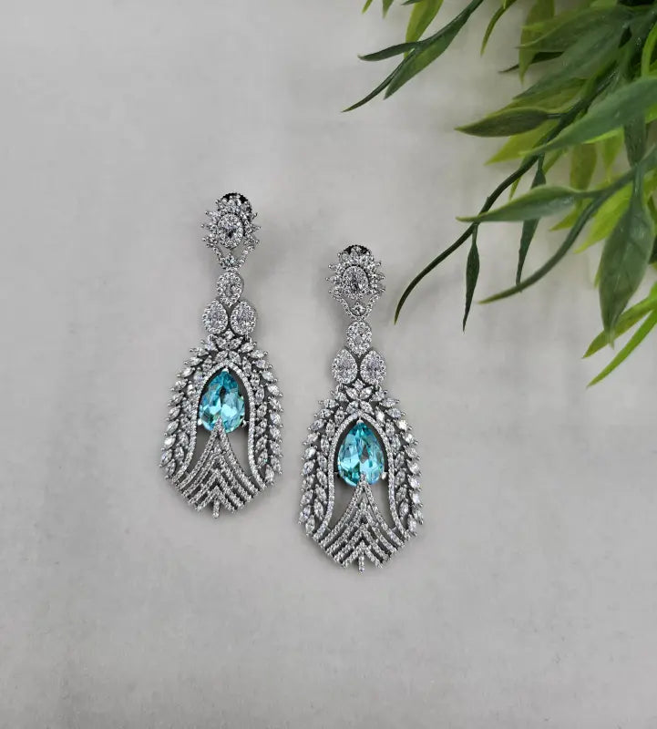 Stunning Handcrafted Silver Tone Jewelry with Brown Glass and Cubic Zirconia - Earrings