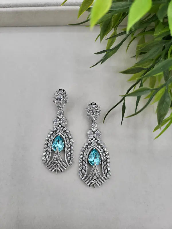 Stunning Handcrafted Silver Tone Jewelry with Brown Glass and Cubic Zirconia - Earrings