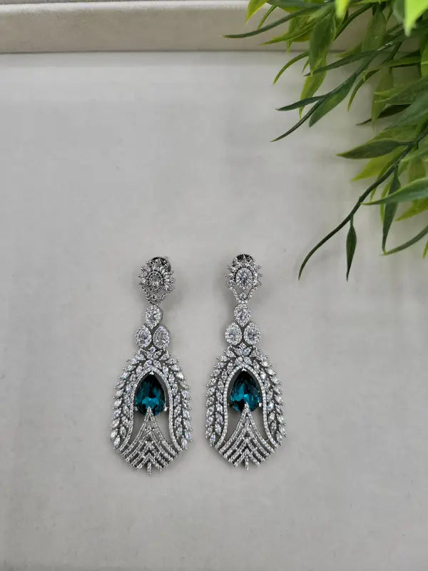 Stunning Handcrafted Silver Tone Jewelry with Brown Glass and Cubic Zirconia - Earrings