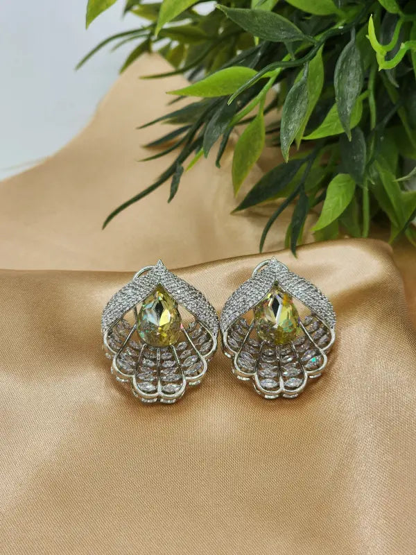 Elegant Handcrafted Stone Setting Jewelry in Silver Tone - Earrings