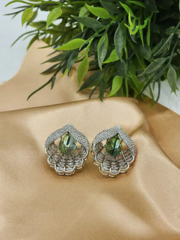 Elegant Handcrafted Stone Setting Jewelry in Silver Tone - Earrings