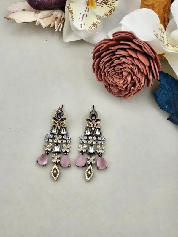 Handcrafted Dual-Tone Jewelry with Semi-Precious Stones & Cubic Zirconia - Pink Brilliance, Necklace Set