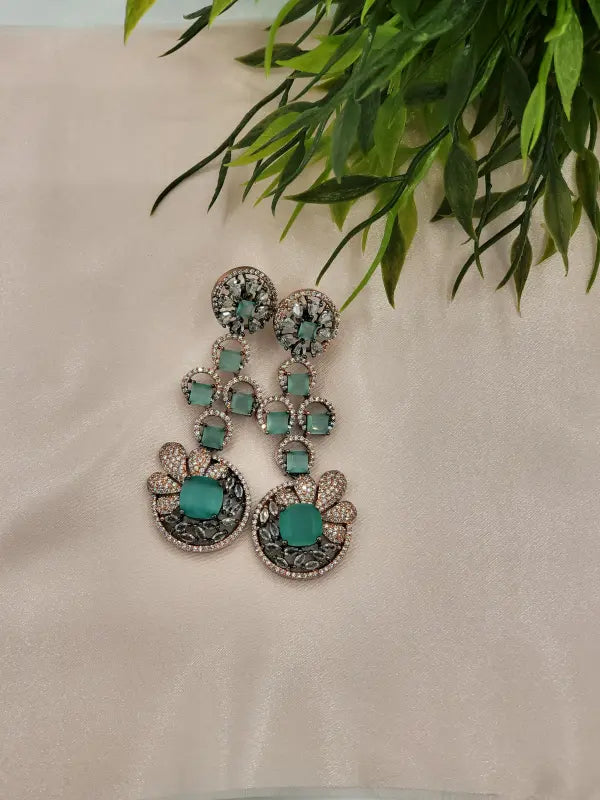 Handcrafted Oxidized Jewelry with Semi-Precious Stones & Cubic Zirconia - Turquoise Radiance, Necklace Set