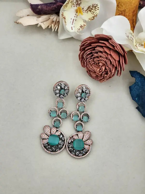 Handcrafted Oxidized Jewelry with Semi-Precious Stones & Cubic Zirconia - Turquoise Radiance, Necklace Set
