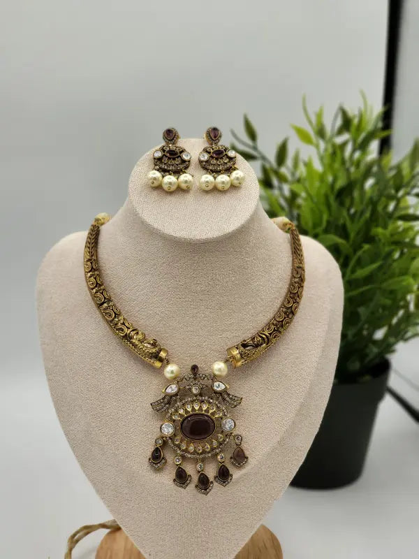 Handcrafted Brass Jewelry with Semi-Precious Stones & Beadwork - Necklace Set