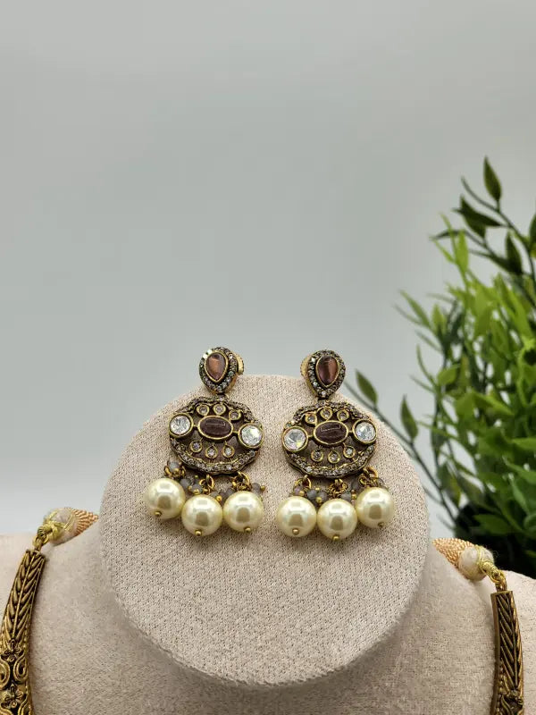 Handcrafted Brass Jewelry with Semi-Precious Stones & Beadwork - Necklace Set