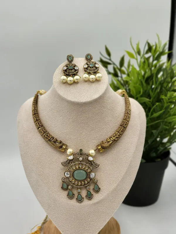Handcrafted Brass Jewelry with Semi-Precious Stones & Beadwork - Necklace Set