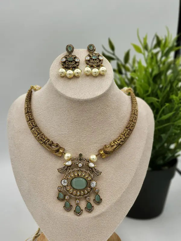 Handcrafted Brass Jewelry with Semi-Precious Stones & Beadwork - Necklace Set