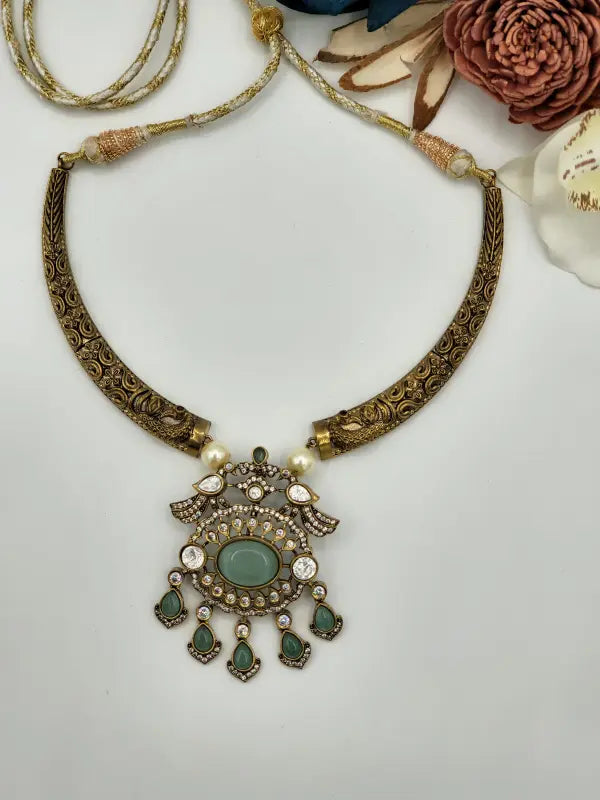Handcrafted Brass Jewelry with Semi-Precious Stones & Beadwork - Necklace Set
