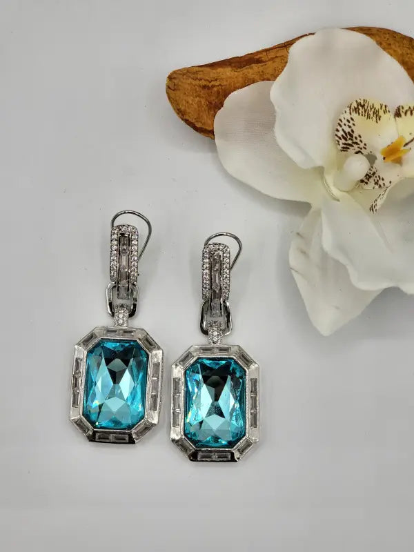 Handcrafted Brass Jewelry with Semi-Precious Stones & Cubic Zirconia - Aqua Elegance, Earrings