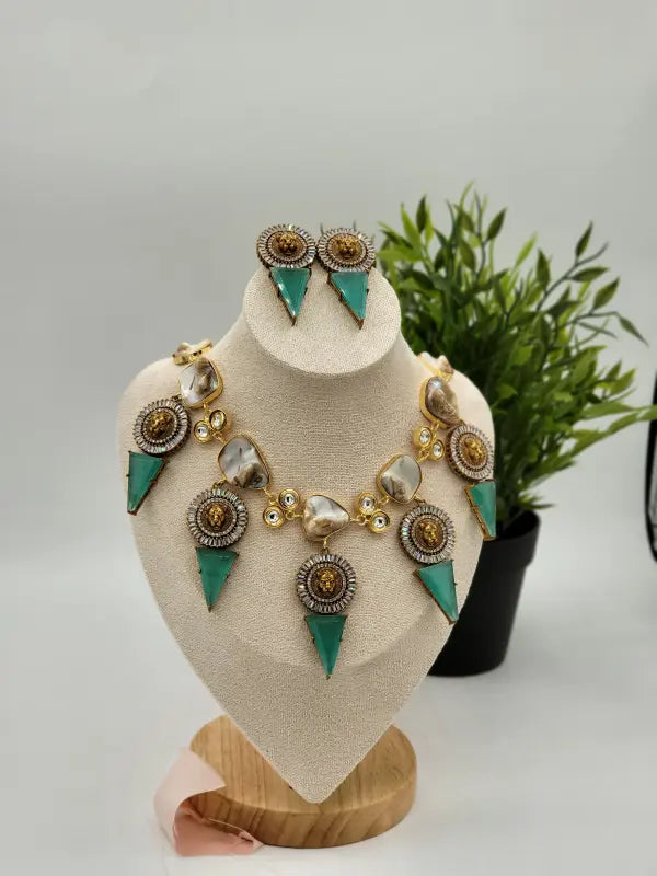 Handcrafted Brass & Semi-Precious Stone Jewelry - Aqua Elegance, Necklace Set