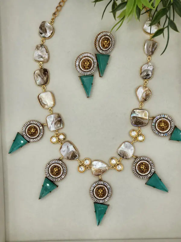 Handcrafted Brass & Semi-Precious Stone Jewelry - Aqua Elegance, Necklace Set