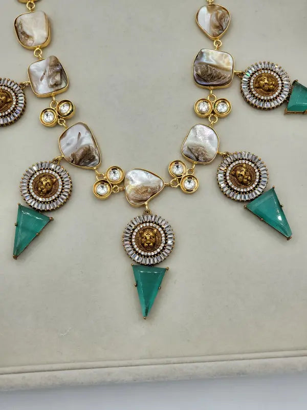 Handcrafted Brass & Semi-Precious Stone Jewelry - Aqua Elegance, Necklace Set