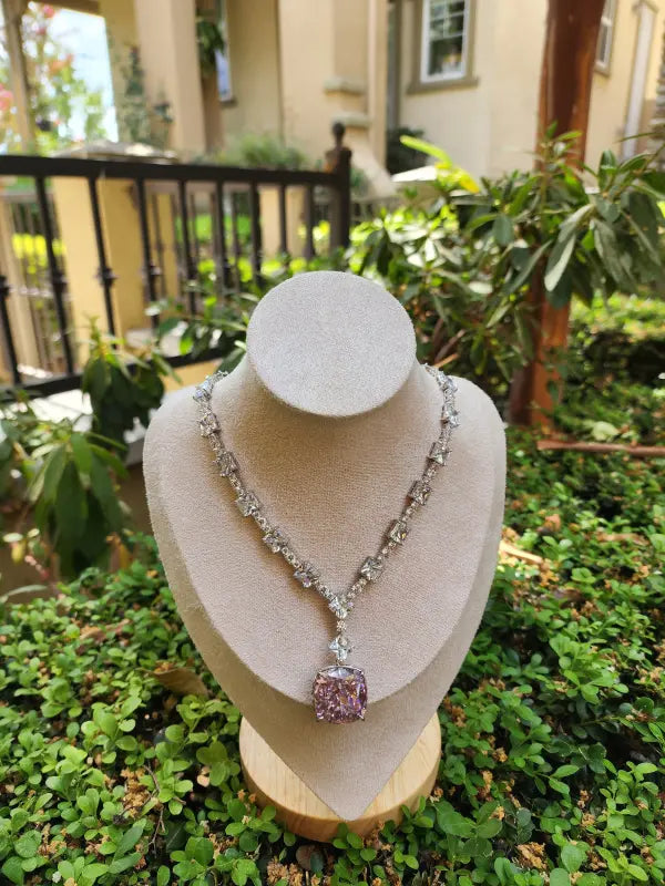 Handcrafted Stainless Steel & Swiss Zircon Jewelry - Pink Silver Radiance, Necklace Set
