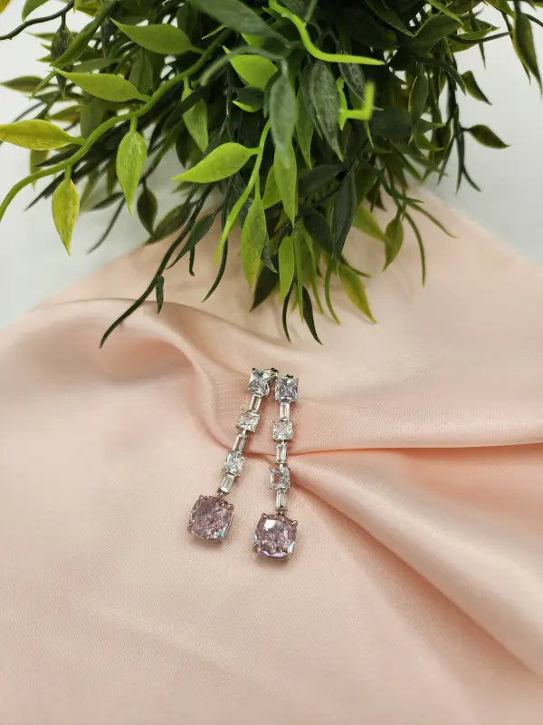 Handcrafted Stainless Steel & Swiss Zircon Jewelry - Pink Silver Radiance, Necklace Set