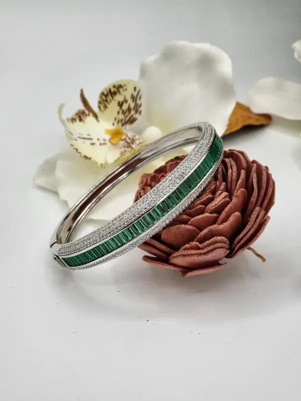 Handcrafted Brass Jewelry with Cubic Zirconia & Semi-Precious Stones - Green Radiance, Bracelet