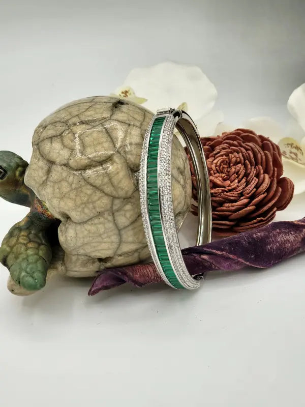 Handcrafted Brass Jewelry with Cubic Zirconia & Semi-Precious Stones - Green Radiance, Bracelet