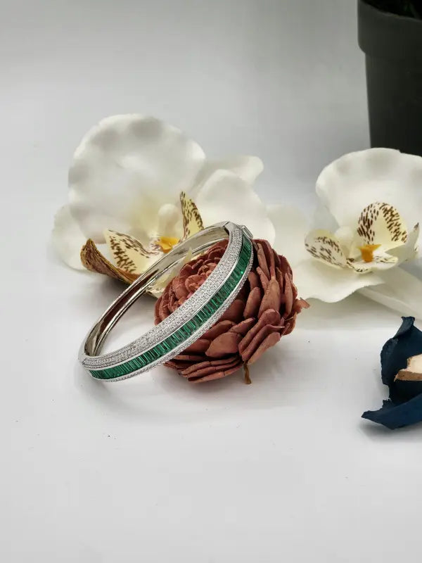 Handcrafted Brass Jewelry with Cubic Zirconia & Semi-Precious Stones - Green Radiance, Bracelet