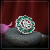 Handcrafted Ethnic Brass and German Silver Ring with Precious Stones-Ring