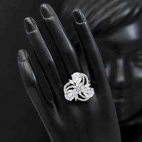 Handcrafted Ethnic White Ring with Precious and Glass Stones-Ring