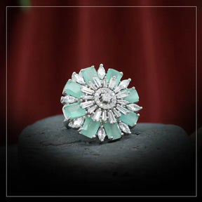 Handcrafted Ethnic Ring with Precious, Semi-Precious and Glass Stones-Ring