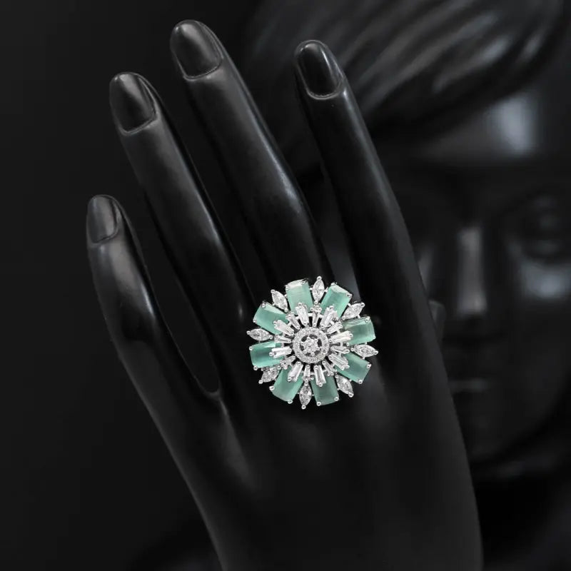 Handcrafted Ethnic Ring with Precious, Semi-Precious and Glass Stones-Ring