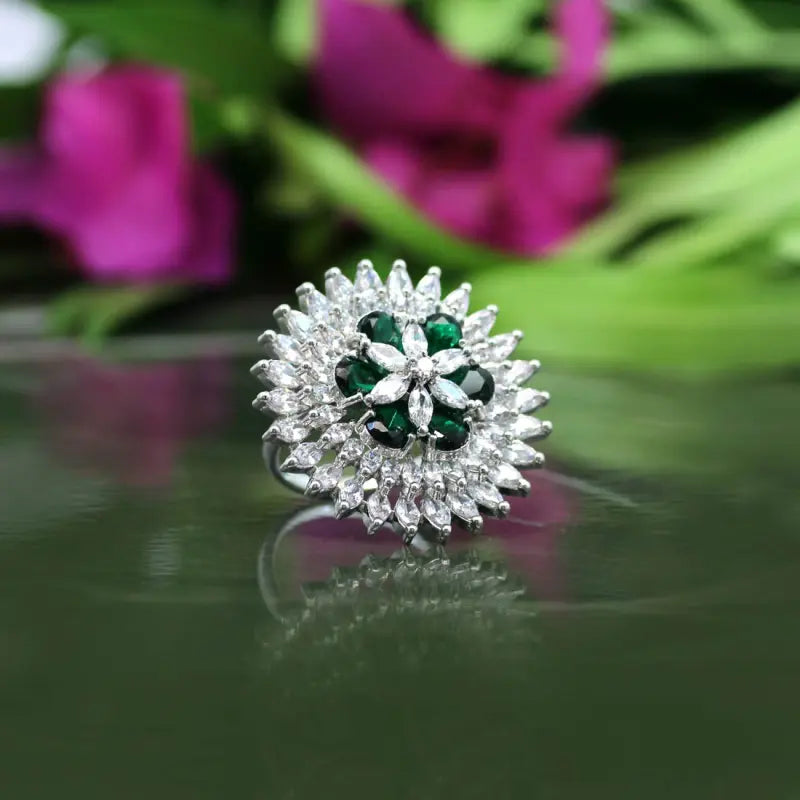 Handcrafted Ethnic Ring with Precious, Semi-Precious and Glass Stones-Ring