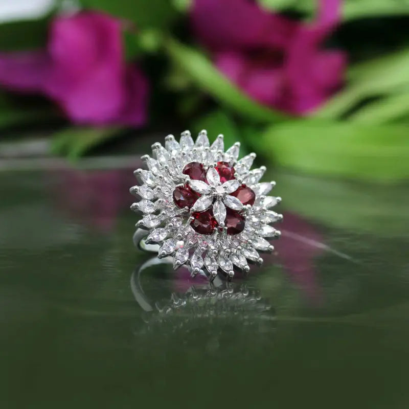 Handcrafted Ethnic Ring with Precious, Semi-Precious and Glass Stones-Ring