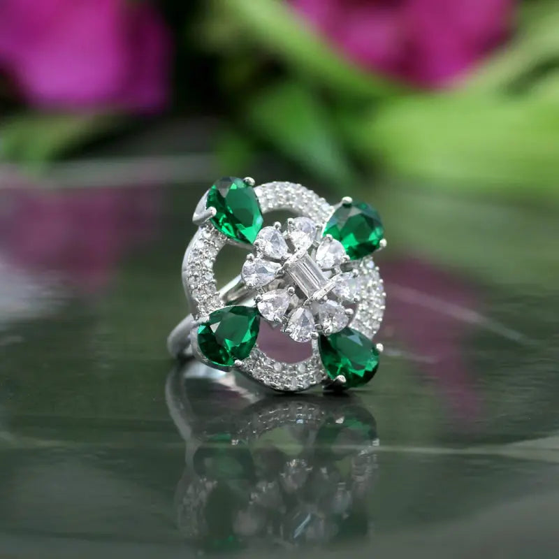Handcrafted Ethnic Ring with Precious and Semi-Precious Stones-Ring