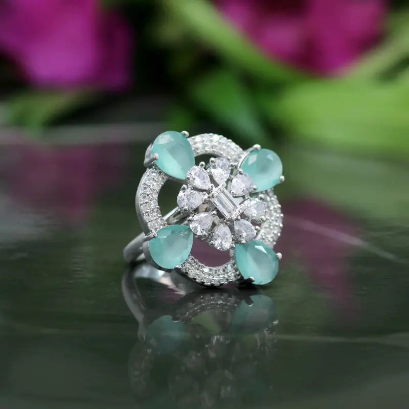 Handcrafted Ethnic Ring with Precious and Semi-Precious Stones-Ring