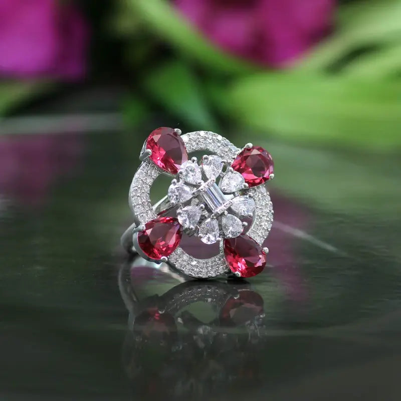 Handcrafted Ethnic Ring with Precious and Semi-Precious Stones-Ring