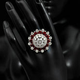 Handcrafted Ethnic Rani Ring with Precious Stones and Crystals-Ring