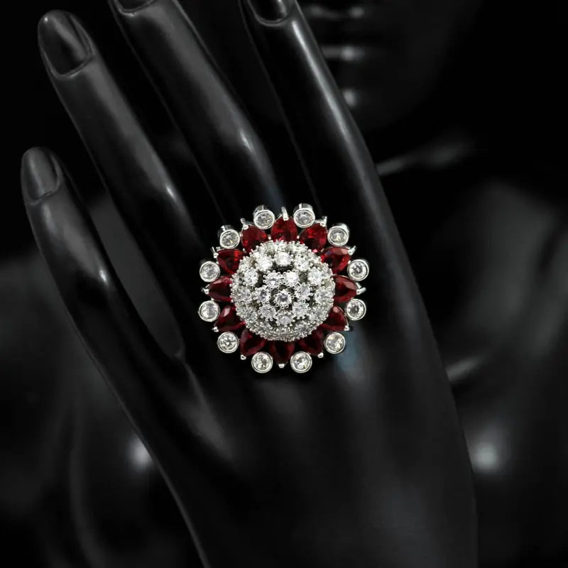 Handcrafted Ethnic Rani Ring with Precious Stones and Crystals-Ring