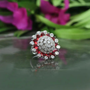 Handcrafted Ethnic Rani Ring with Precious Stones and Crystals-Ring