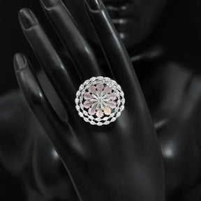 Handcrafted Ethnic Pink Ring with Precious and Semi-Precious Stones-Ring