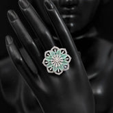 Handcrafted Ethnic Teal Ring with Precious and Semi-Precious Stones-Ring