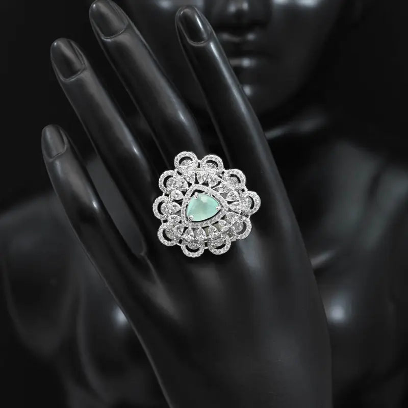 Handcrafted Ethnic Ring with Precious and Semi-Precious Stones-Ring