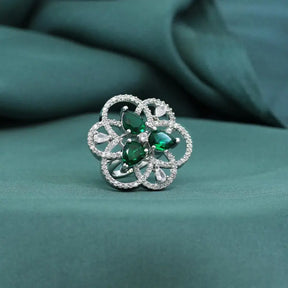 Handcrafted Green Ethnic Ring with Precious and Semi-Precious Stones-Ring