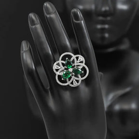 Handcrafted Green Ethnic Ring with Precious and Semi-Precious Stones-Ring