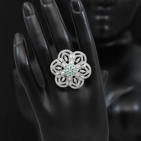 Handcrafted Teal Ethnic Ring with Precious and Semi-Precious Stones-Ring