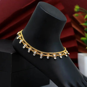 Stunning White Handcrafted Anklet with Precious Stones and Rhinestone Detailing-Anklet