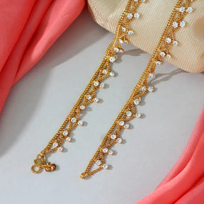Stunning White Handcrafted Anklet with Precious Stones and Rhinestone Detailing-Anklet